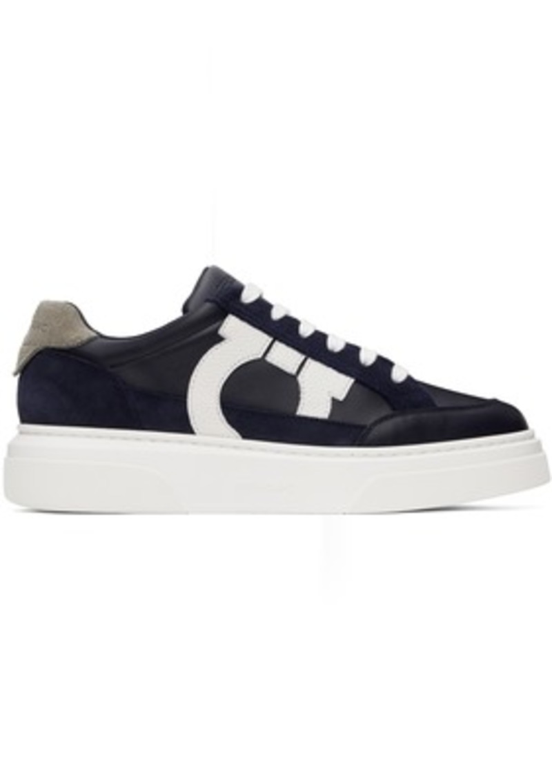 Ferragamo Navy Low Cut Gancini Outline Sneakers