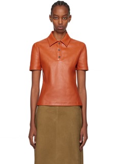 Ferragamo Orange Spread Collar Leather Polo