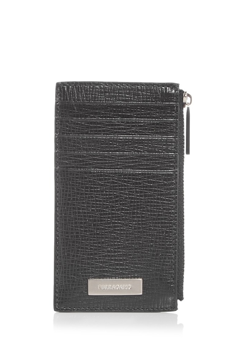 Ferragamo Men's Revival Leather Zip Card Case