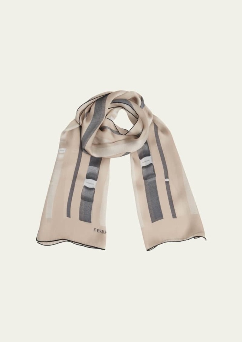 Ferragamo Ribbon Print Silk Scarf