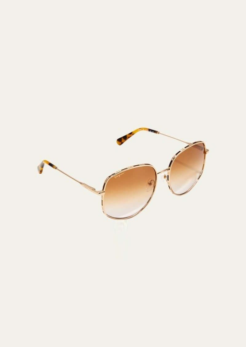 FERRAGAMO Round Metal Sunglasses