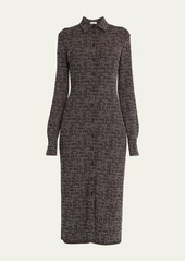 Ferragamo Studded Button Down Midi Viscose Jersey Dress