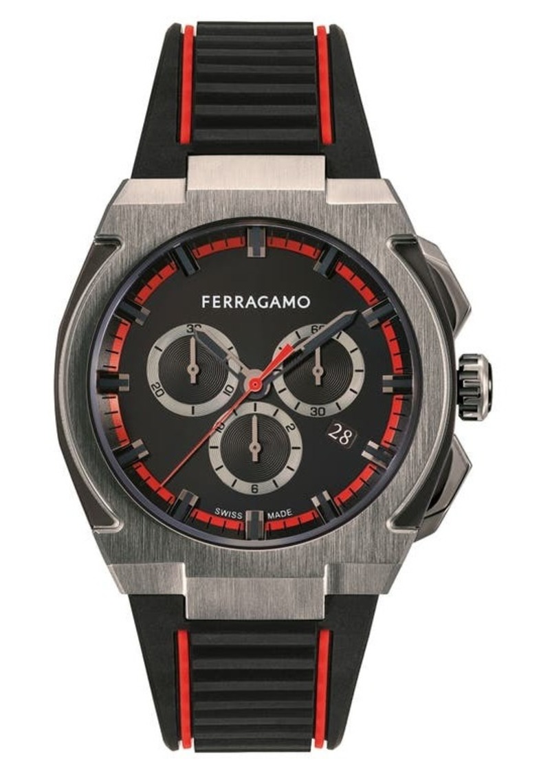 FERRAGAMO Supreme Chronograph Recycled Polyurethane Strap Watch