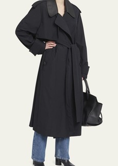 FERRAGAMO Tech Faille Trench Coat with Leather Collar