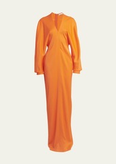 Ferragamo V-Neck Long-Sleeve Maxi Dress