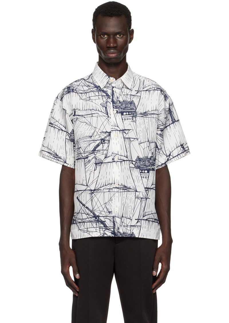 Ferragamo White & Navy Short Sleeved Shirt