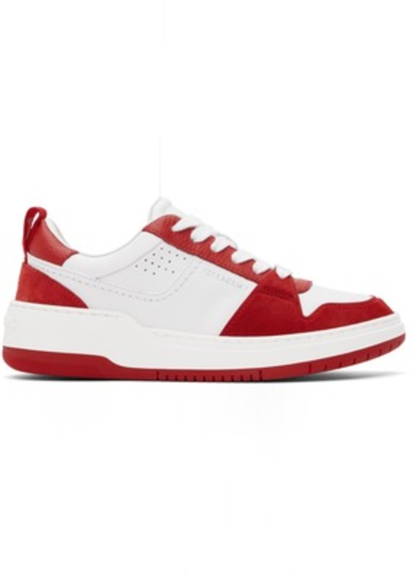 Ferragamo White & Red Suede Patch Skate Sneakers