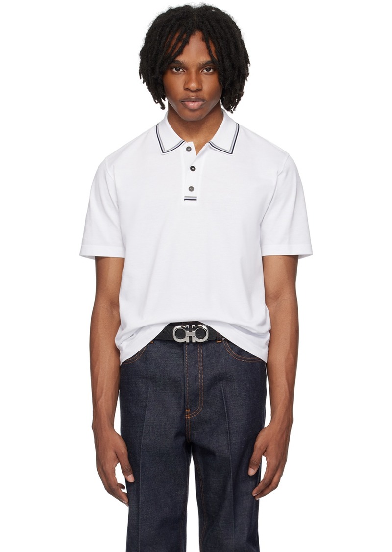 Ferragamo White Embroidered Polo