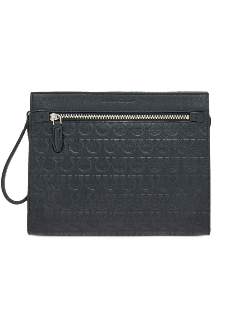 Ferragamo Gancini embossed zipped clutch