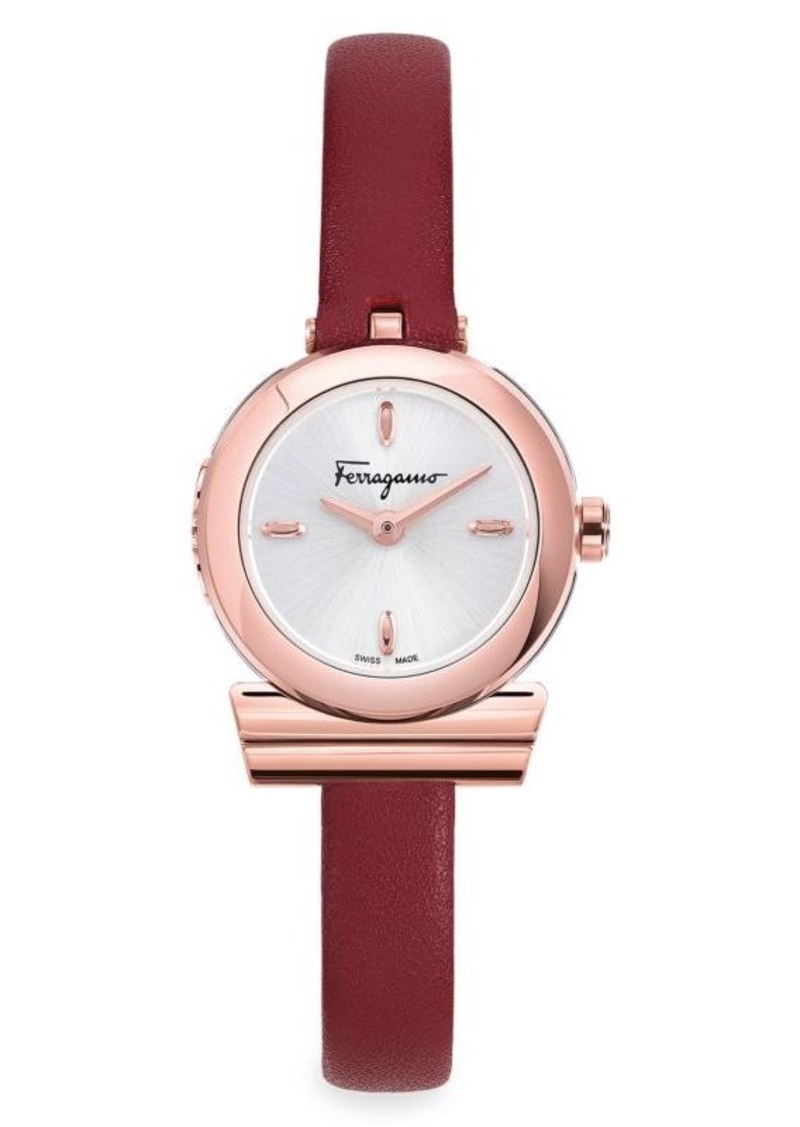 Ferragamo Gancino 22.5MM Rose Gold IP Stainless Steel & Leather Strap Watch