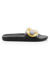 Ferragamo Groove Goldtone Logo Pool Slide Sandals