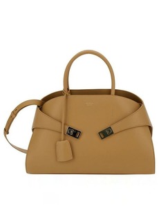 Ferragamo 'Hug M' Beige Handbag with Logo and Gancini Buckle in Leather Woman
