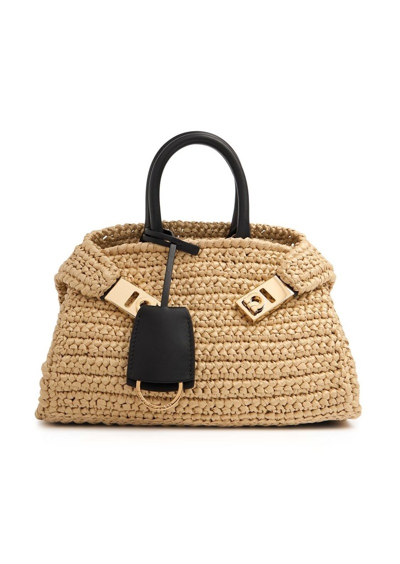 Ferragamo Mini Hug Raffia Effect Top Handle Bag