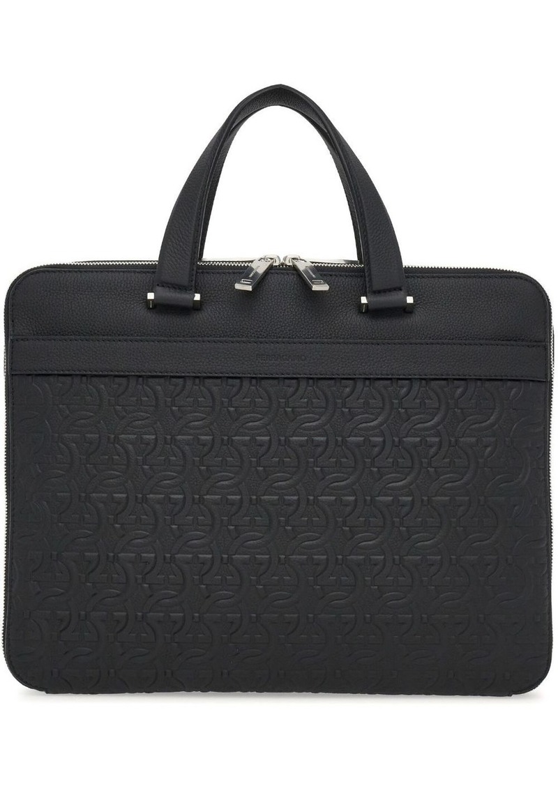 Ferragamo monogram-embossed leather briefcase