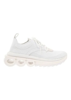 Ferragamo 'Nima' White Low Top Sneakers with Gancini Detail in Mixed Materials Woman