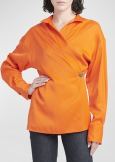 Ferragamo One-Button Long-Sleeve Collared Wrap Shirt
