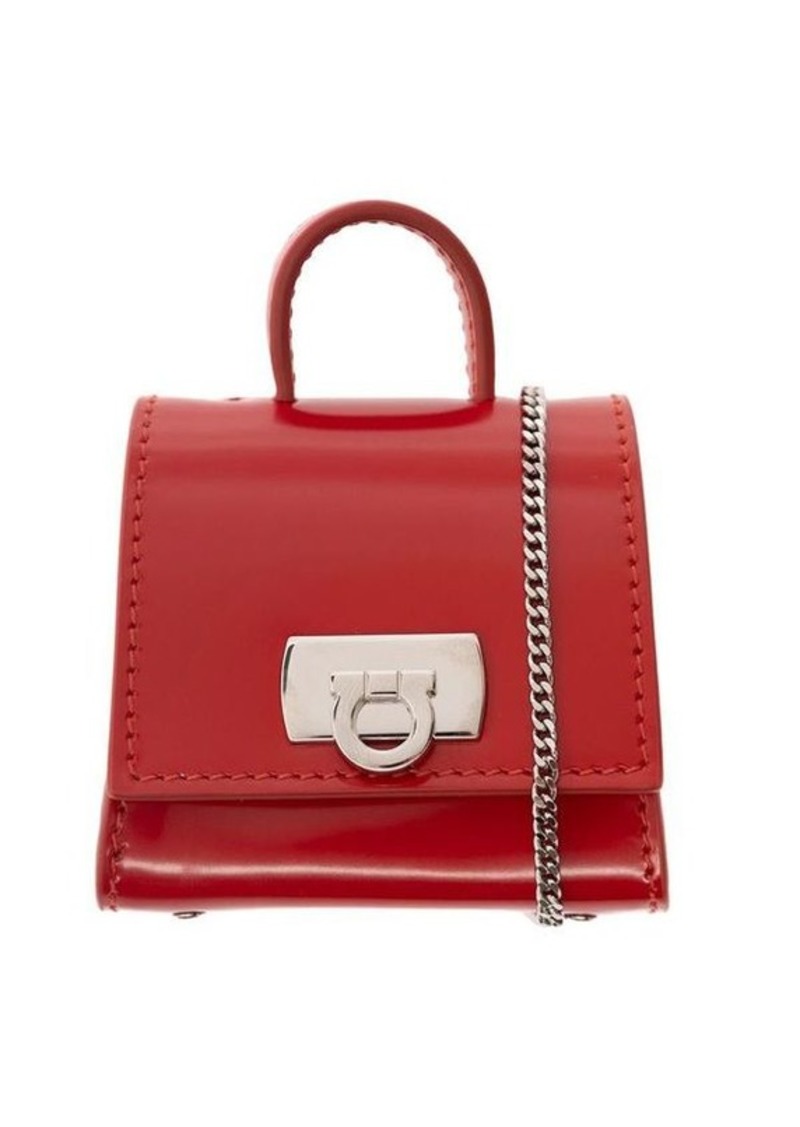 Ferragamo Red Airpods Pro Case with Chain Strap in Smooth Leather Woman