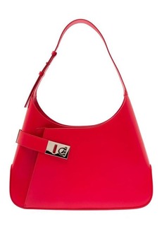 Ferragamo Red Hobo Shoulder Bag with Asymmetric Pocket and Gancini Buckle in Leather Woman