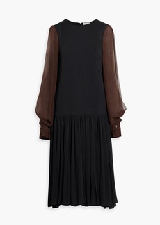 Ferragamo - Chiffon-paneled crepe dress - Black - L