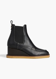 Ferragamo - Ciminna textured-leather wedge Chelsea boots - Black - US 4.5