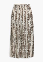 Ferragamo - Pleated printed silk crepe de chine midi skirt - White - IT 44