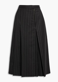 Ferragamo - Pleated striped wool-twill midi skirt - Gray - IT 38