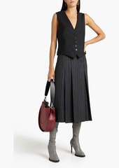 Ferragamo - Pleated striped wool-twill midi skirt - Gray - IT 36
