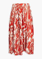 Ferragamo - Printed plissé silk-satin midi skirt - Red - IT 48