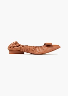 Ferragamo - Viva bow-embellished gathered leather point-toe flats - Brown - US 6.5