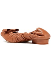 Ferragamo - Viva bow-embellished gathered leather point-toe flats - Brown - US 6.5