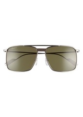 Salvatore Ferragamo 59mm Rectangular Navigator Sunglasses in Gunmetal/brown Leather at Nordstrom