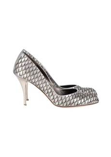 Salvatore Ferragamo Cut-Out Round-Toe Pumps in Silver Leather