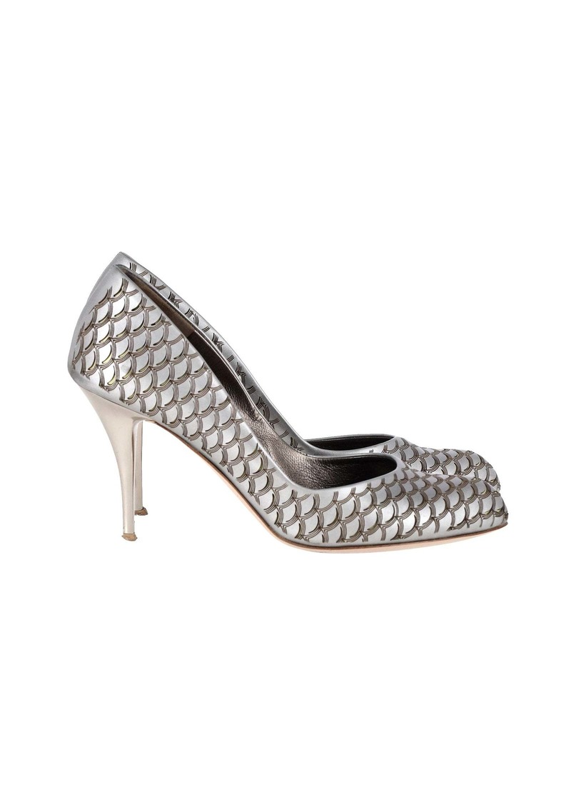 Salvatore Ferragamo Cut-Out Round-Toe Pumps in Silver Leather