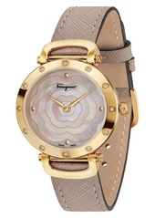 Salvatore Ferragamo Diamond Leather Strap Watch
