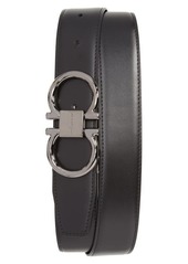 FERRAGAMO Gancio Reversible Calfskin Leather Belt in Black/Hickory at Nordstrom