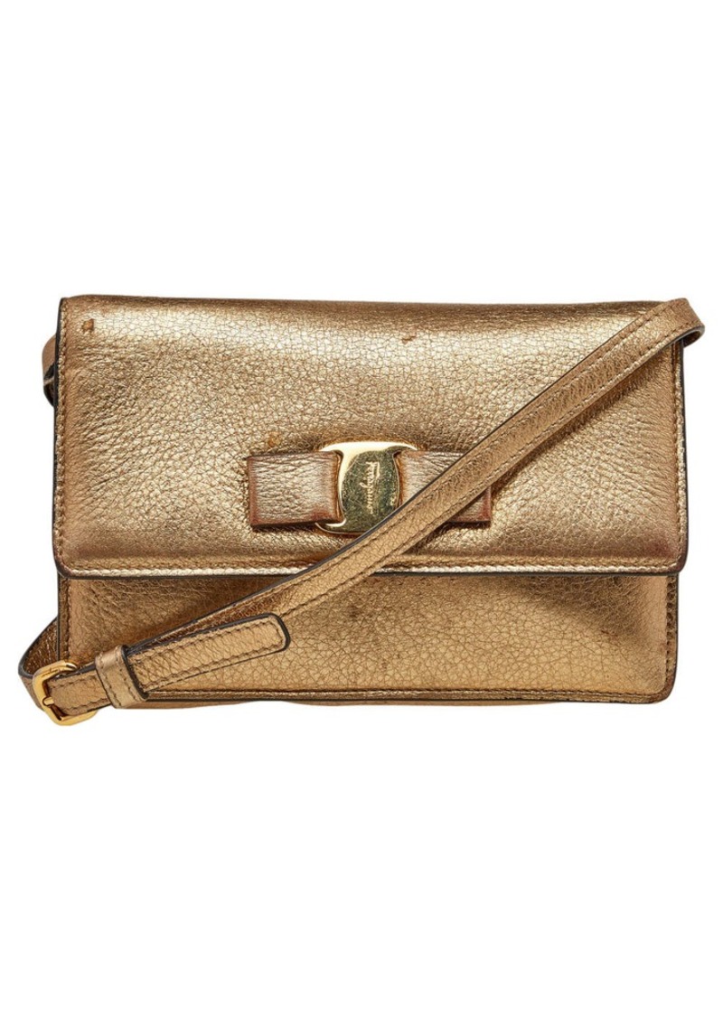 Salvatore Ferragamo Gold Leather Vara Bow Shoulder Bag