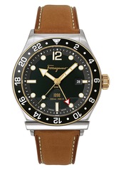 Salvatore Ferragamo Sport Leather Strap Watch, 44mm
