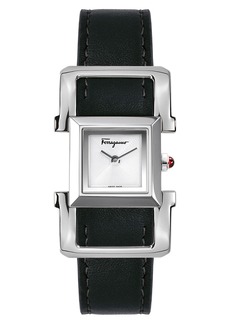 Salvatore Ferragamo Square Ingot Leather Strap Watch