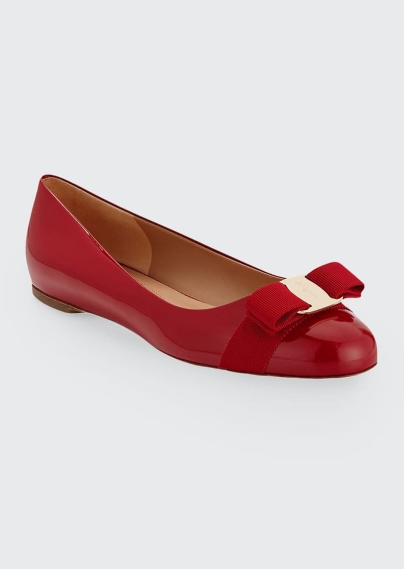 Ferragamo Varina Patent Leather Bow Ballerina Flats