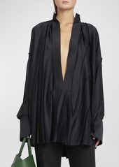 Ferragamo Satin Plunging V-Neck Blouse