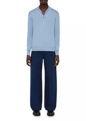 Ferragamo Silk & Cotton-Blend Long-Sleeve Polo Shirt