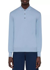 Ferragamo Silk & Cotton-Blend Long-Sleeve Polo Shirt