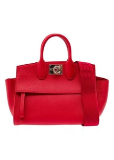 Ferragamo 'Studio Bag S' Red Handbag with Gancini Detail in Hammered Leather Woman
