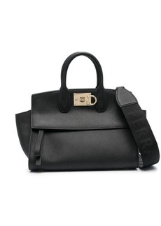 Ferragamo 'Studio' Black Handbag with Gancini Detail in Hammered Leather Woman