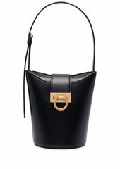 Ferragamo 'Trifolio' Black Bucket Bag with Gancini Buckle in Smooth Leather Woman