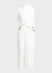 Ferragamo Twisted Belt Sleeveless Midi Dress