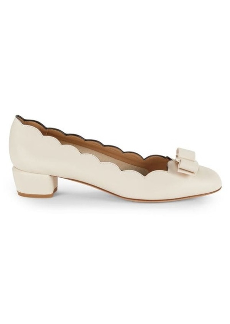 Ferragamo Vara Bow Scalloped Leather Pumps