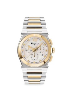 Ferragamo Vega Chrono 40MM IP Two Tone Stainless Steel & Mother Of Pearl Bracelet Watch