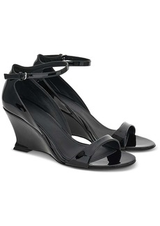 Ferragamo Vidette Womens Patent Leather Adjustable Wedge Sandals