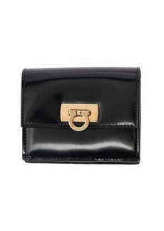 Ferragamo 'Wanda' Black Wallet with Gancini Closure in Patent Leather Woman